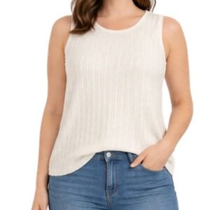 Zara Womens Cream Pointelle Knit Cotton Tank Top Sleeveless Crew Neck Size Large